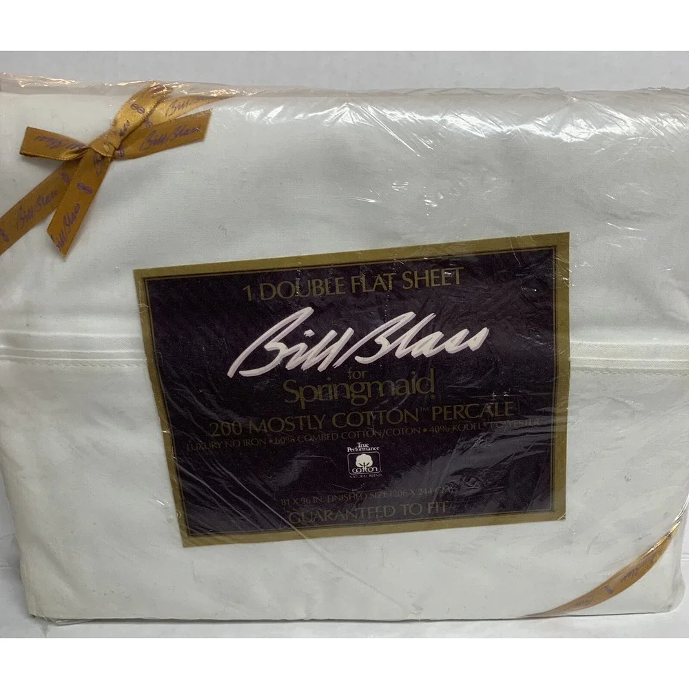 Vintage Springmaid Bill Blass Cotton Percale Double Flat Sheet White NOS NEW